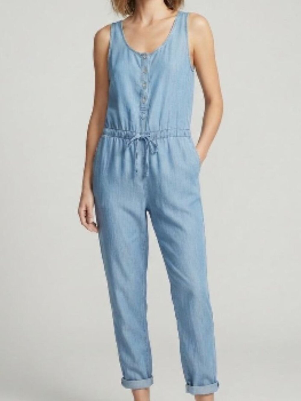 Knox Rose Sleeveless Light Blue Jumpsuit with Drawstring Waist Size Small